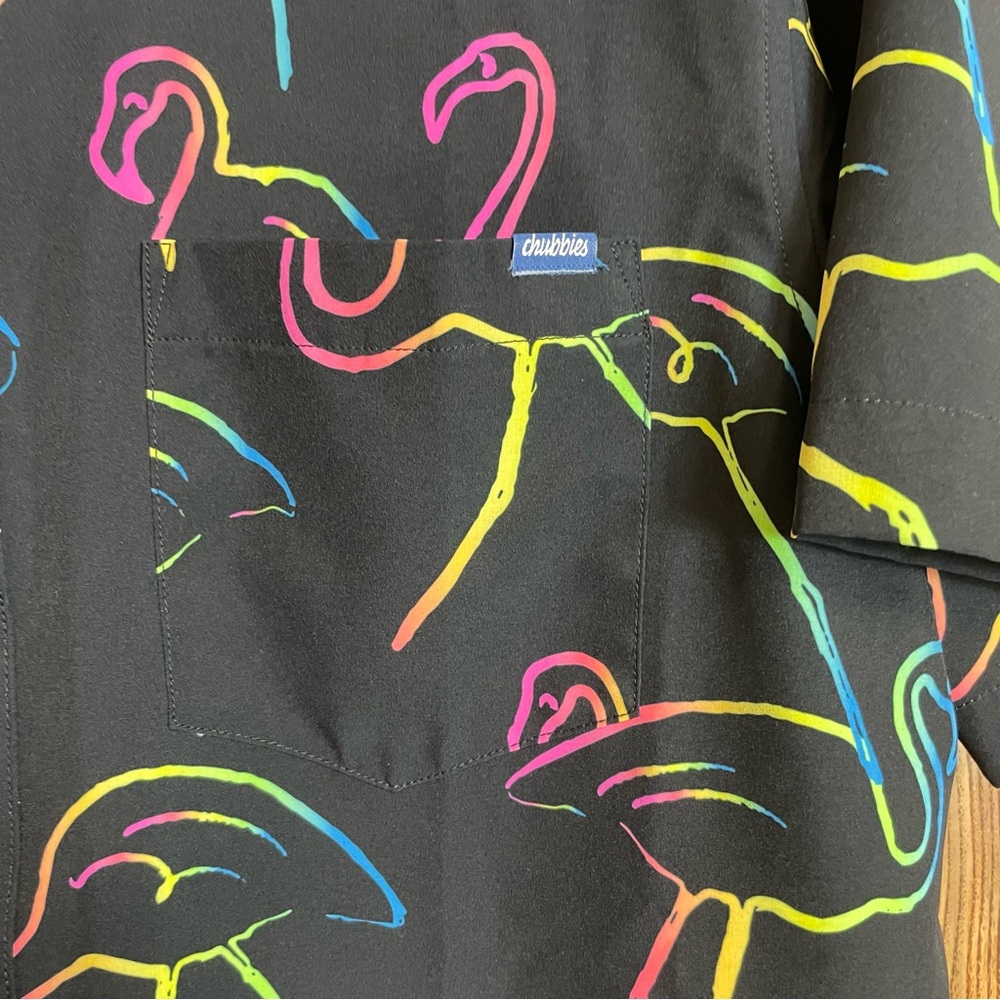 Chubbies Neon Flamingo short sleeved button down shirt XL - Picture 7 of 8